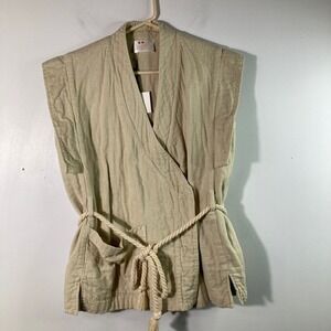 Womens Atelier Delphine Desert Vest Heavy Cotton Rope Tie Beige M NWT